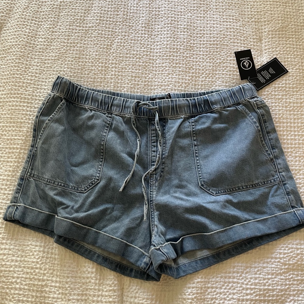 Volcom Women’s Baggy Denim Drawstring Shorts - Size XL